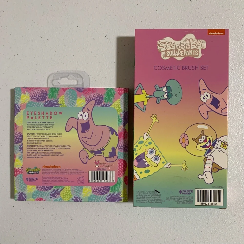 Taste Beauty x SpongeBob SquarePants Eyeshadow Palette & Cosmetic Brush Set-New